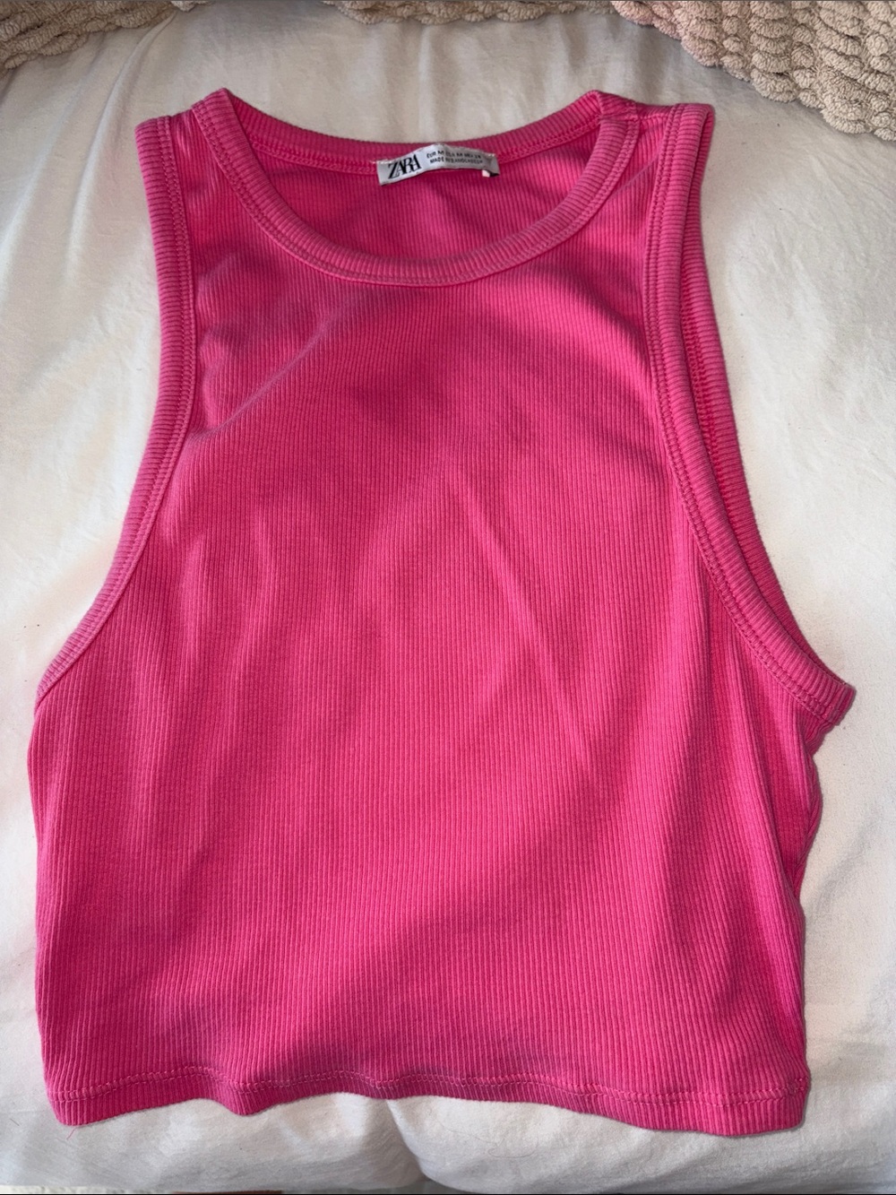Zara Bright Pink Ribbed Cropped Tank